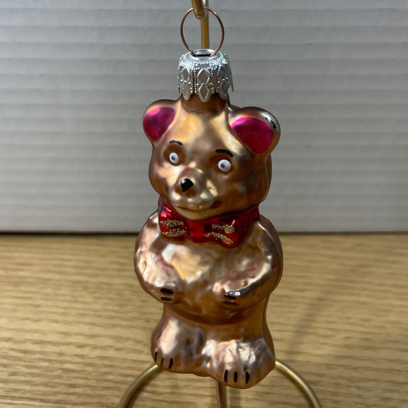 Vtg Inge Glas Christmas Ornament German Brown Bear Hand Blown Glass Hand Painted - Picture 1 of 7